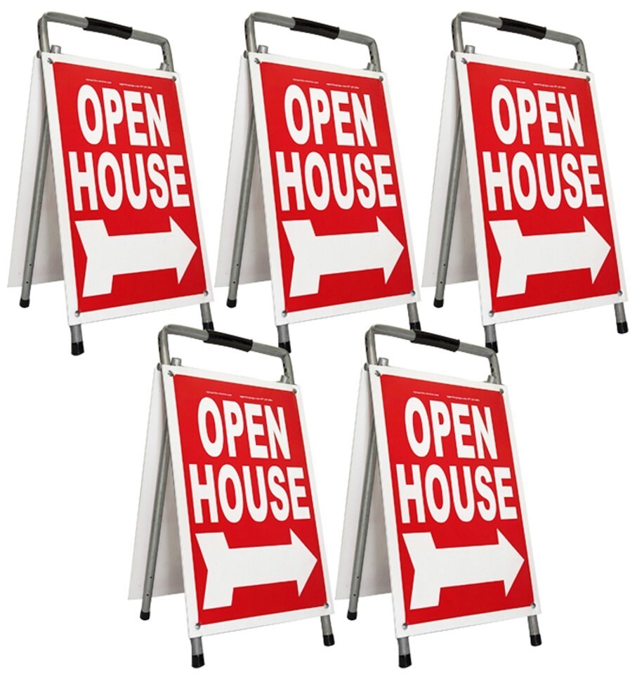 Real Estate Open House Sign Kit Metal A-Frame 5 Pack Red Mini