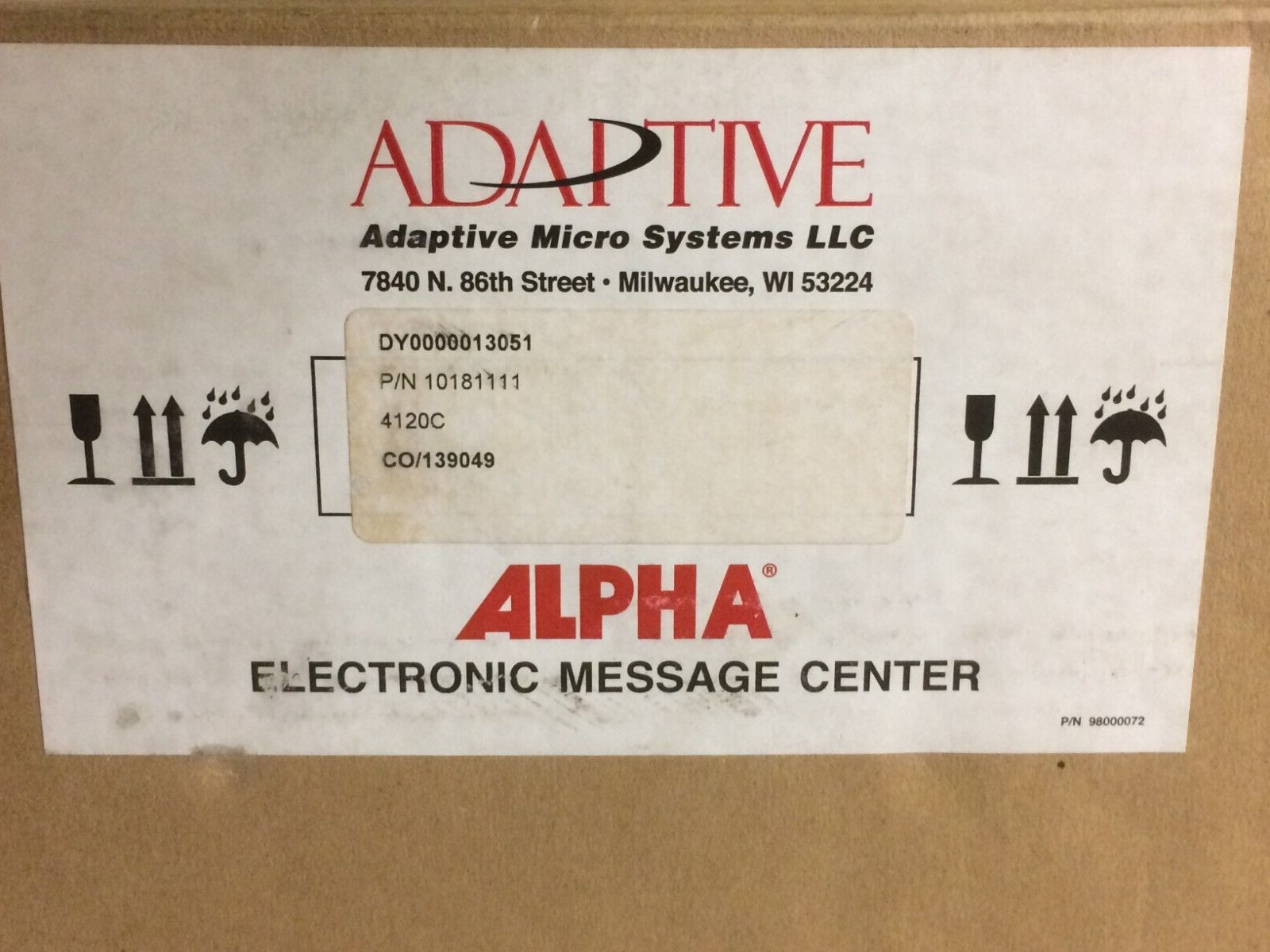 NEW ADAPTIVE MICRO SYSTEMS 10181111 / 4120C ALPHA ELECTRONIC MESSAGE DISPLAY