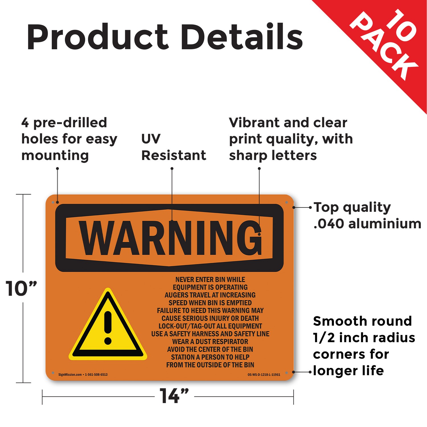 Grain Bin Silo Safety OSHA WARNING Sign Metal, Plastic, Or Decal – 5 or 10 Pack