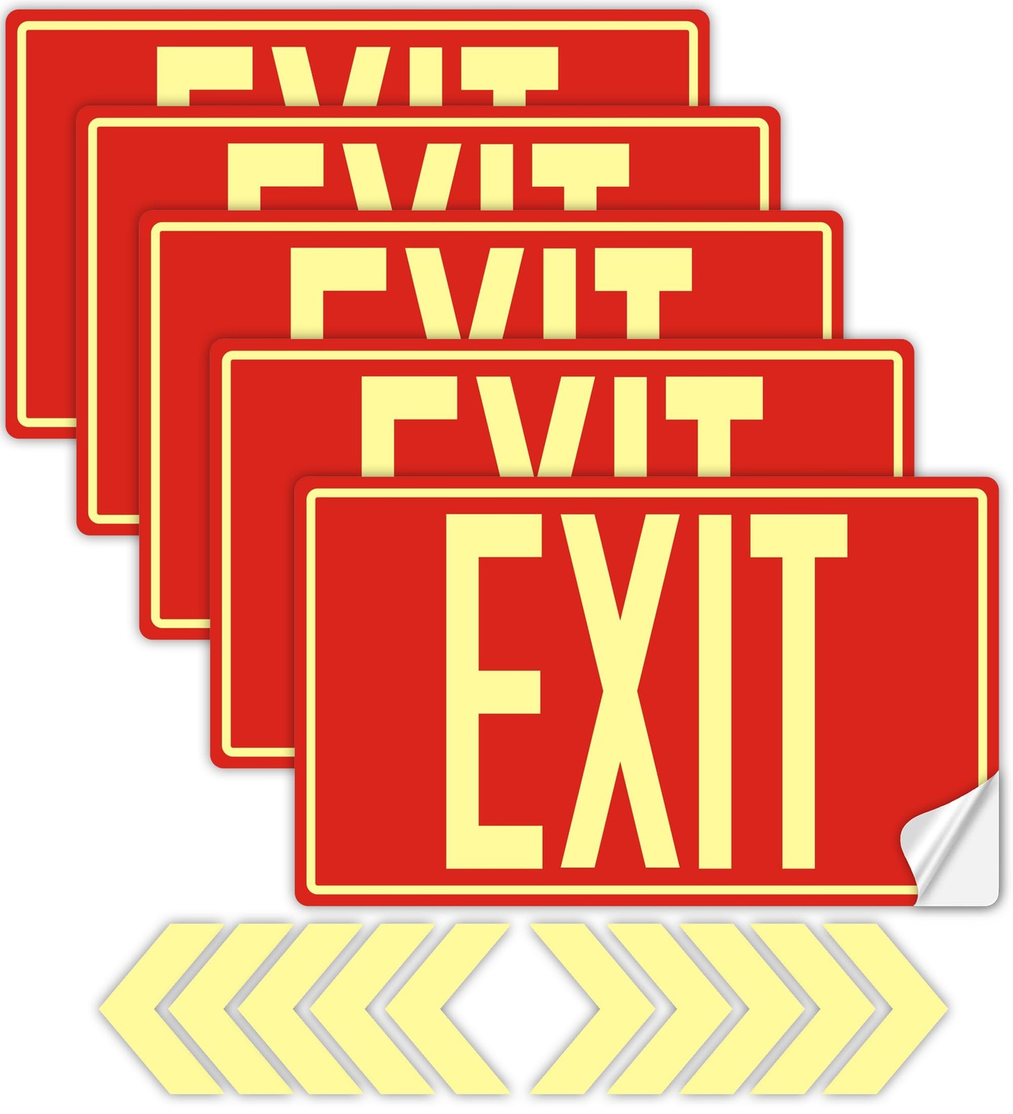 Photoluminescent Exit Sign 12×7 Inch Glow In The Dark SelfAdhesive 5 PCS