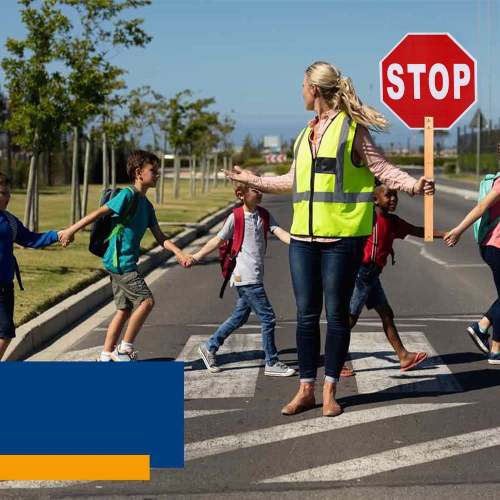 Handheld Stop Slow Sign, 13 Inch Double Sided Street Slow Reflective Sign wit…