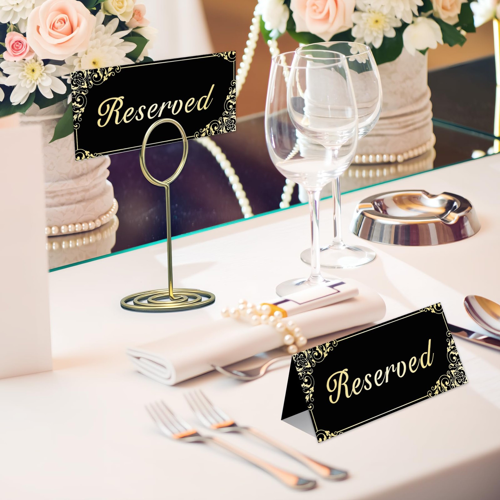 18 PCS Gold Reserved Table Signs for Wedding Double Sided Black Paper Tent