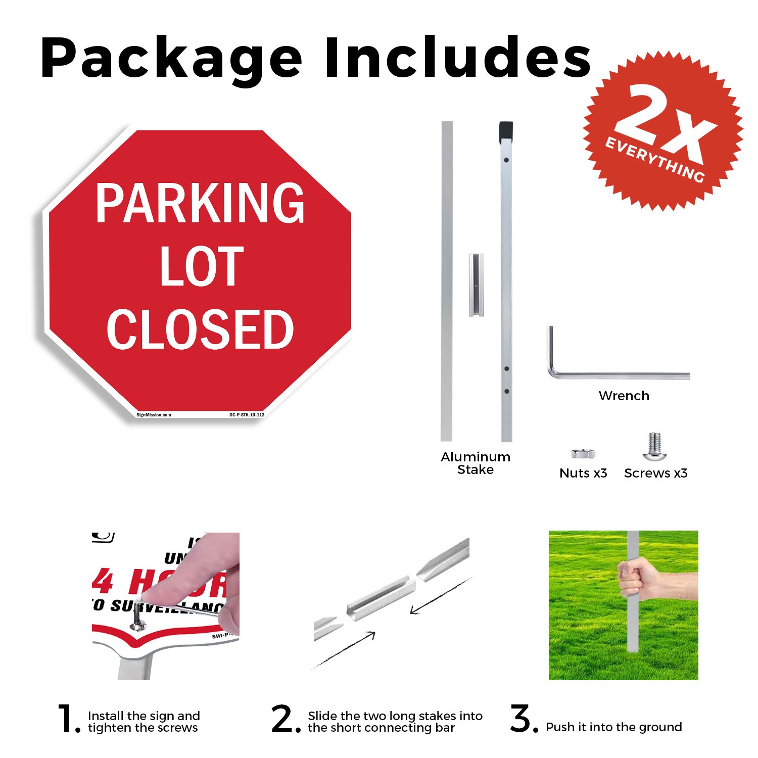 Parking Lot Closed Octagon Sign With Stake Weather Resistant UV Protected