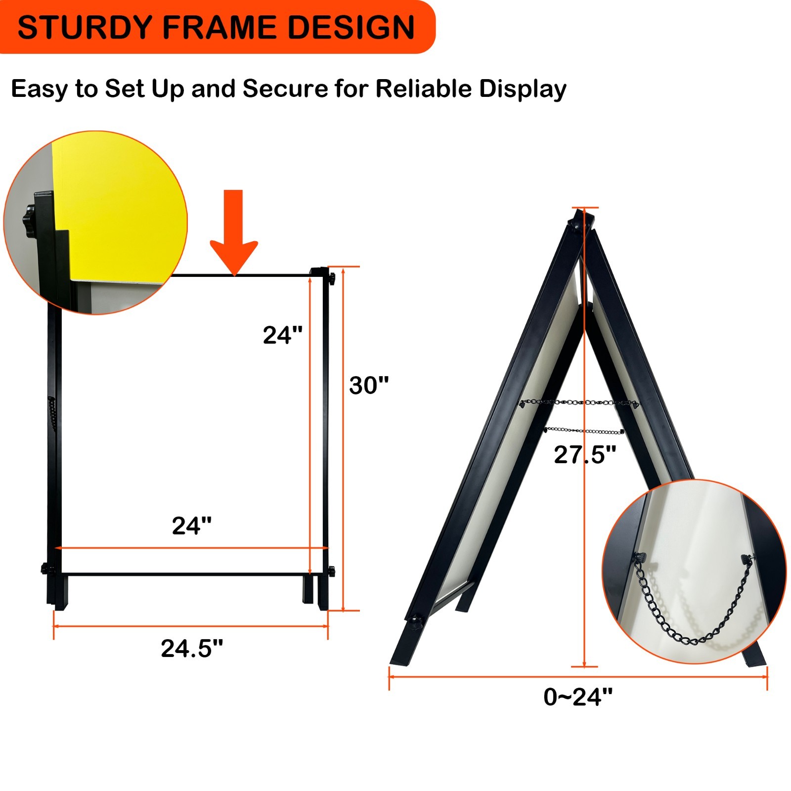 A Frame Sidewalk Sign Metal Stand for OPEN HOUSE SIGN for Realtor 24″x24″ 2 Pack