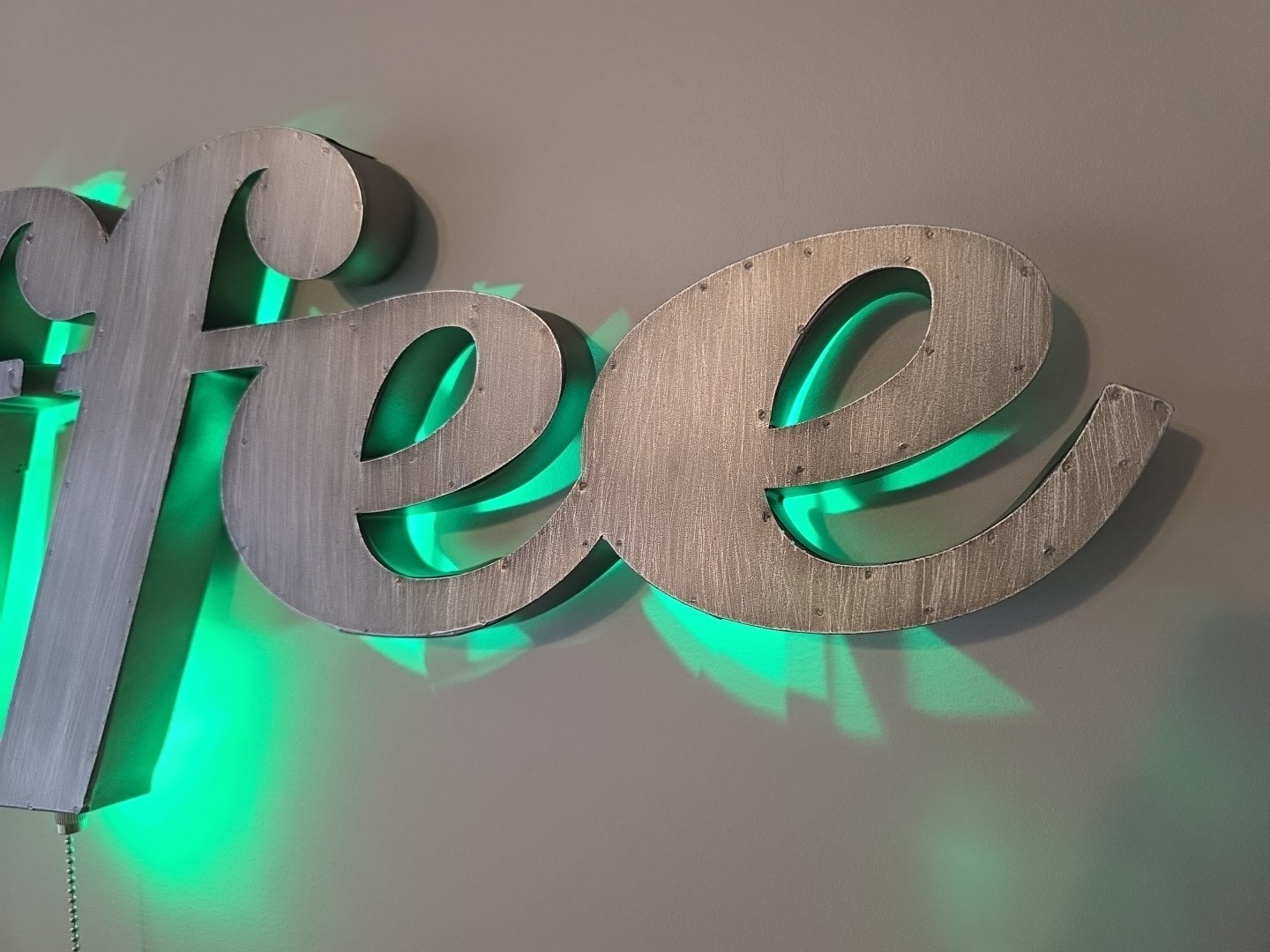 Wall Sign The Word COFFEE. With Pull Chain. 33″ Wide X 11″ Tall.