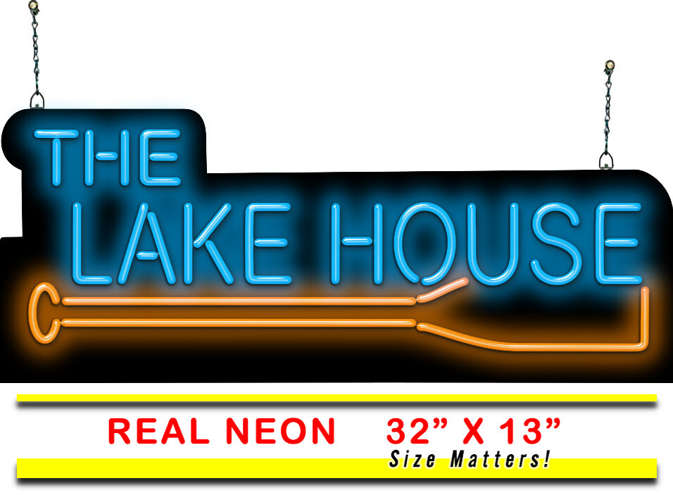 The Lake House Sign – REAL, Bright Neon – Large Size Easy Window or Wall Install