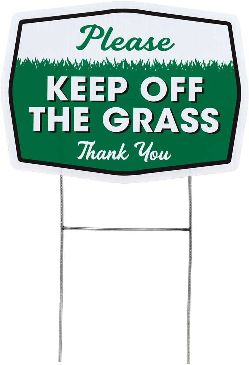 Please Keep off Grass Yard Sign with Stake, Double Sided, Easy Install, 11.5X8.5