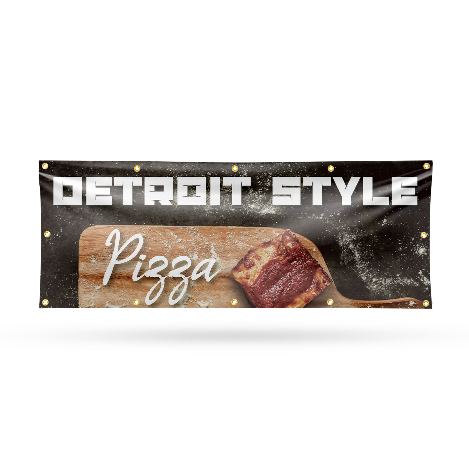 Detroit Style Pizza Vinyl Banner Sign with Metal Grommets Heavy-Duty