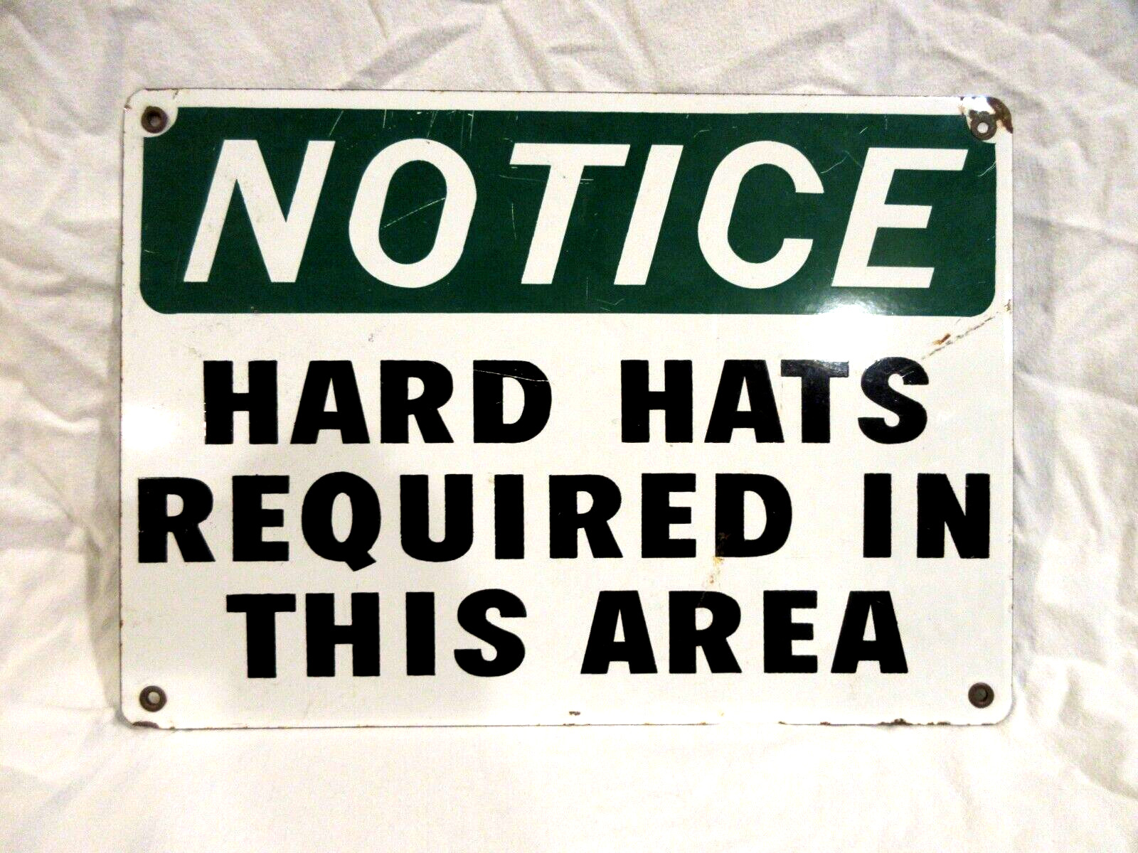 Vintage Porcelain Sign “Notice Hard Hats Required in the Area” 13.5 x 10