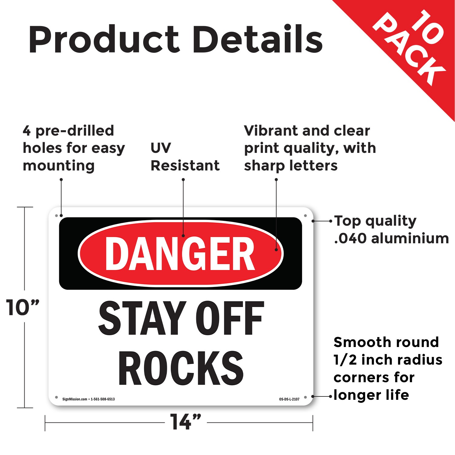 Stay Off Rocks OSHA Danger Sign Metal, Plastic, Or Decal – 5 or 10 Pack
