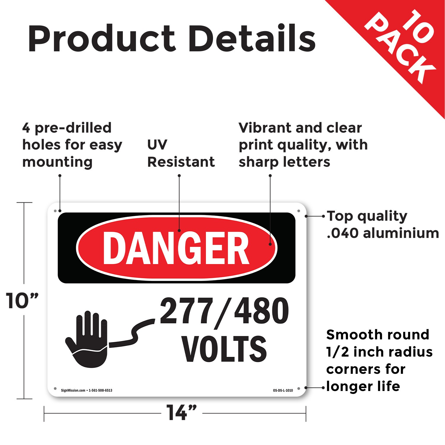 277 480 Volts OSHA Danger Sign Metal, Plastic, Or Decal – 5 or 10 Pack