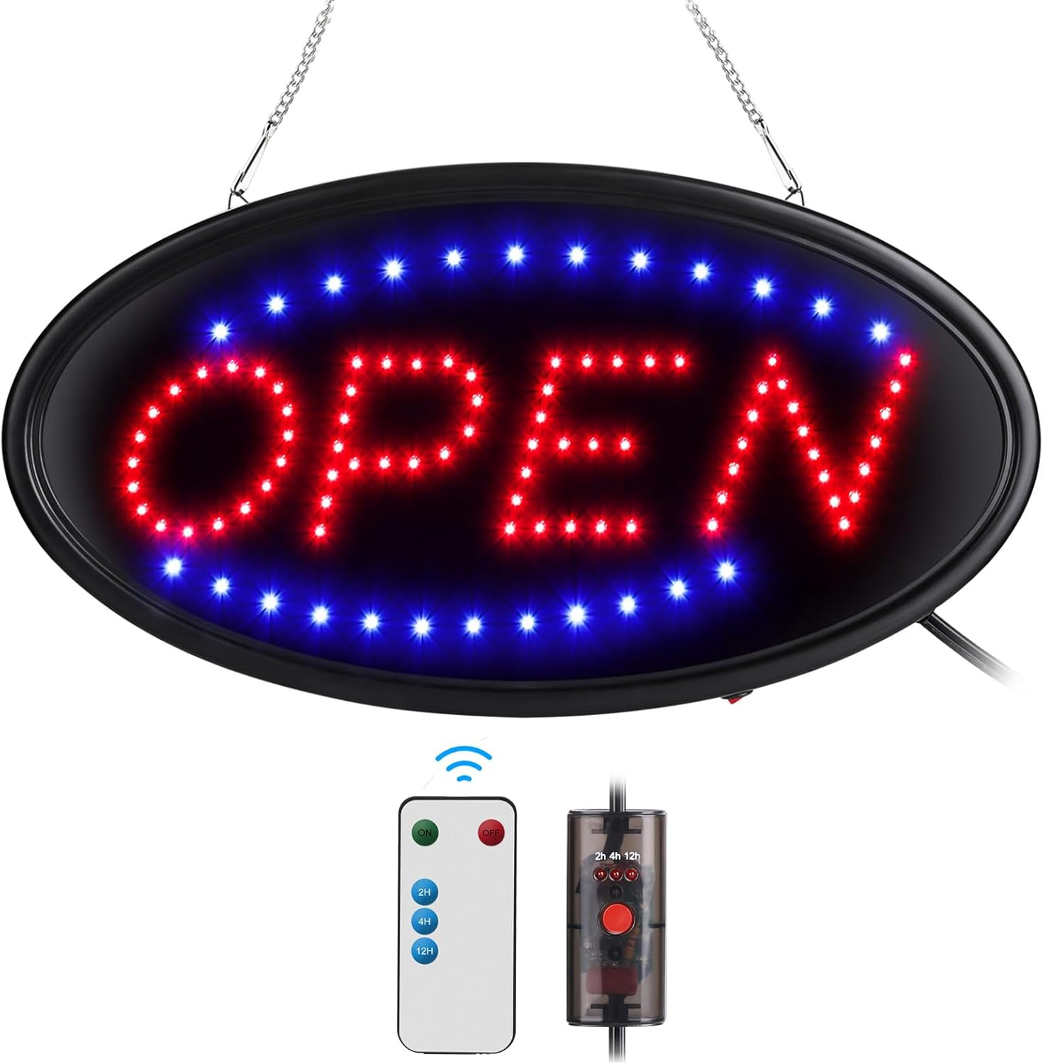 LED Open Sign, 19″X10″, with Remote, Timer & Flash/Steady Modes | Ultra Bright f