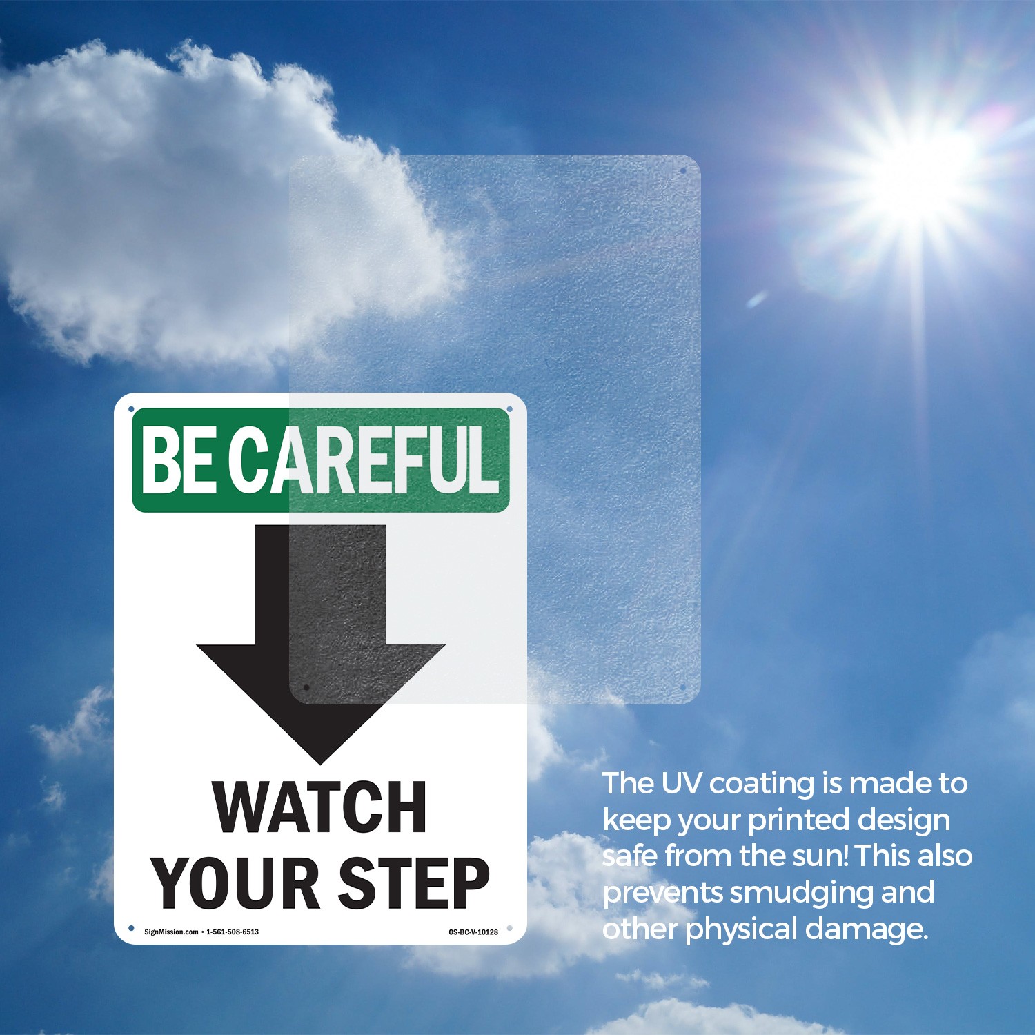 Watch Your Step [Down Arrow] With Symbol OSHA Be Careful Sign, Decal 5/10 Pack