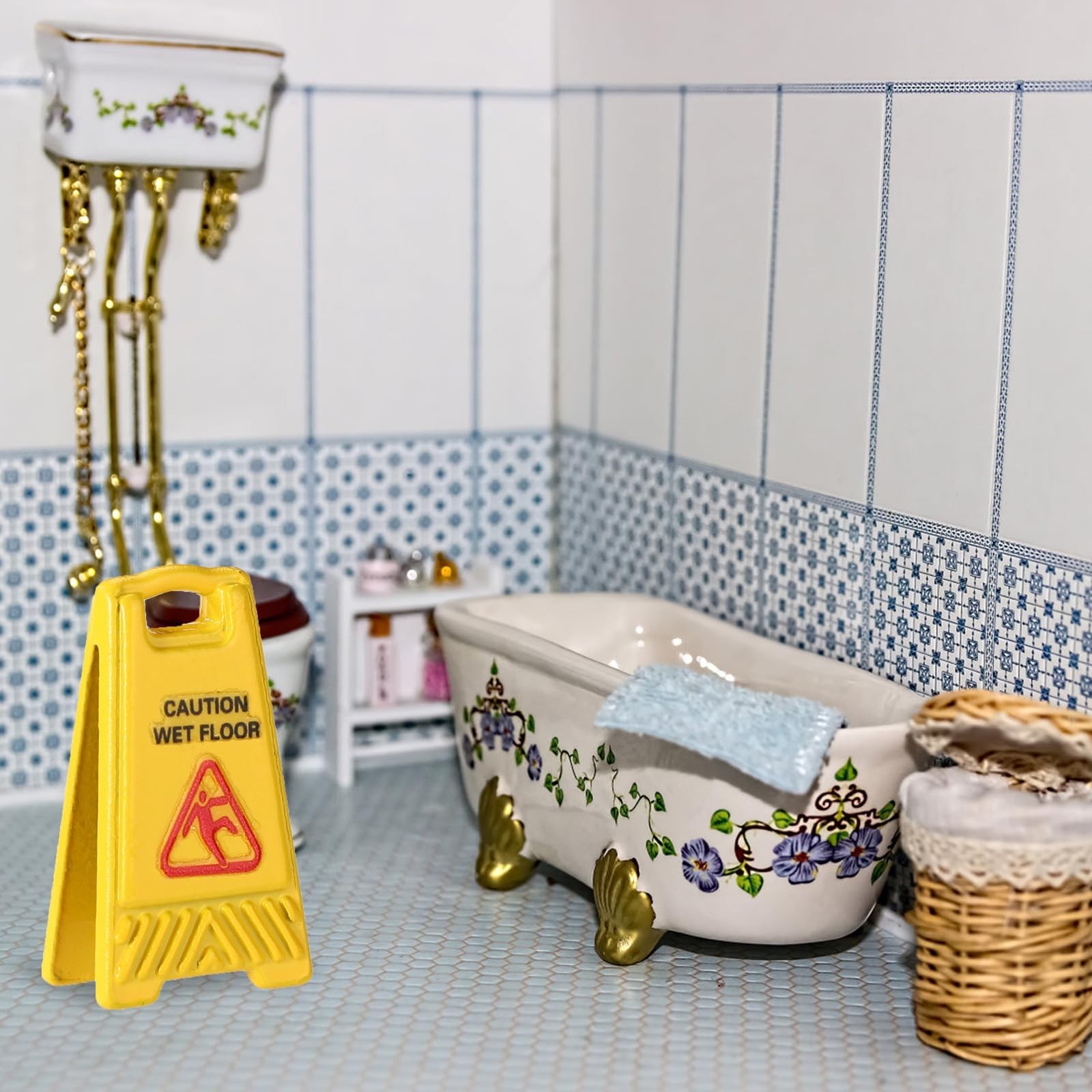 5pcs Miniature Wet Floor Warning Signs, Yellow Dollhouse Wet Floor Warning Si…