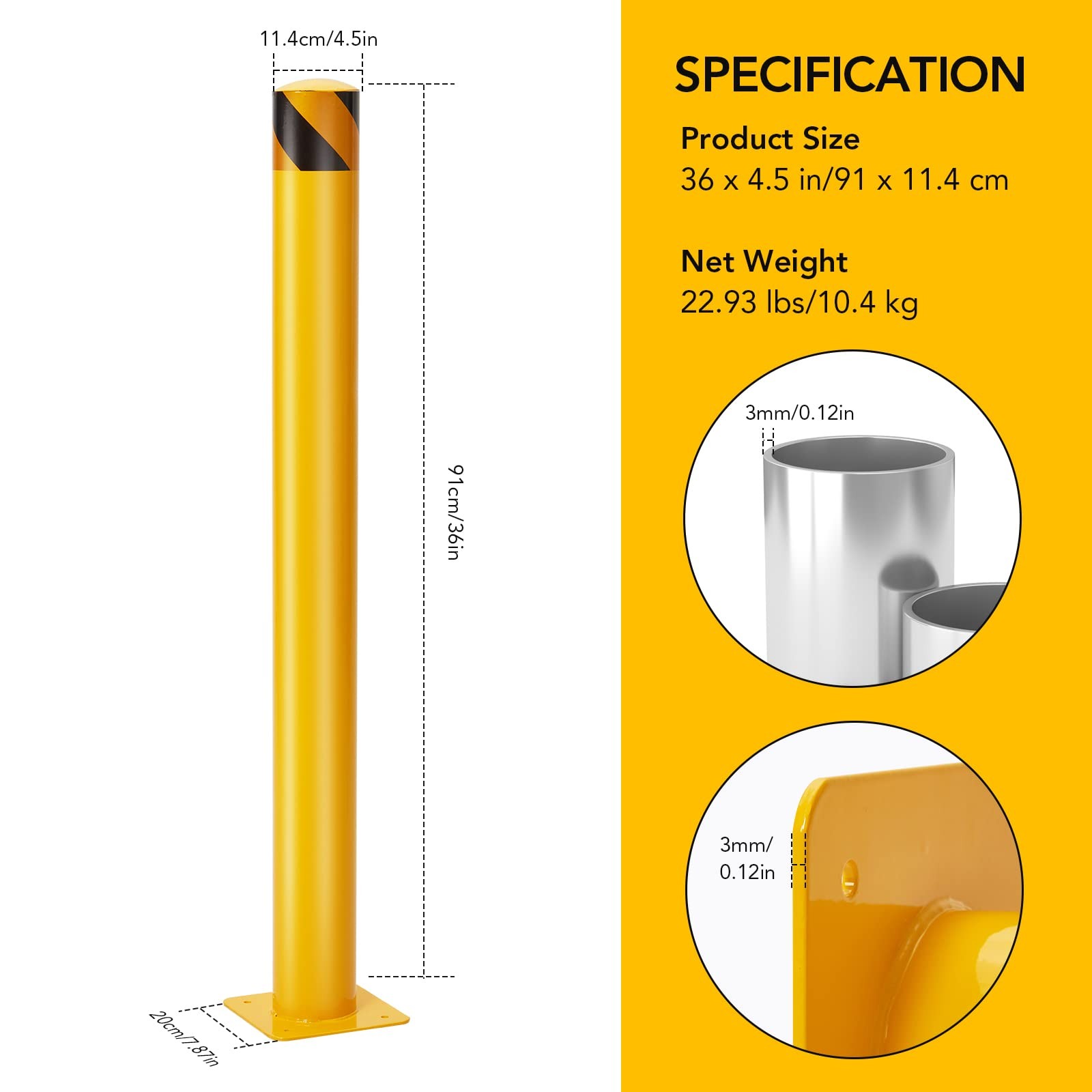 Safety Bollard 6 Packs, SierraSquad 36 in Height 6 packs 36 inch, yellow