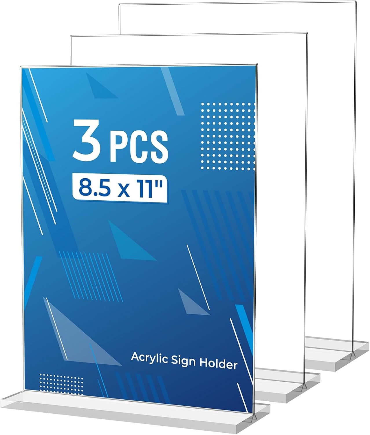 3 Pack Acrylic Sign Holder 8.5 x 11 Inches, Clear Menu Stand, Vertical