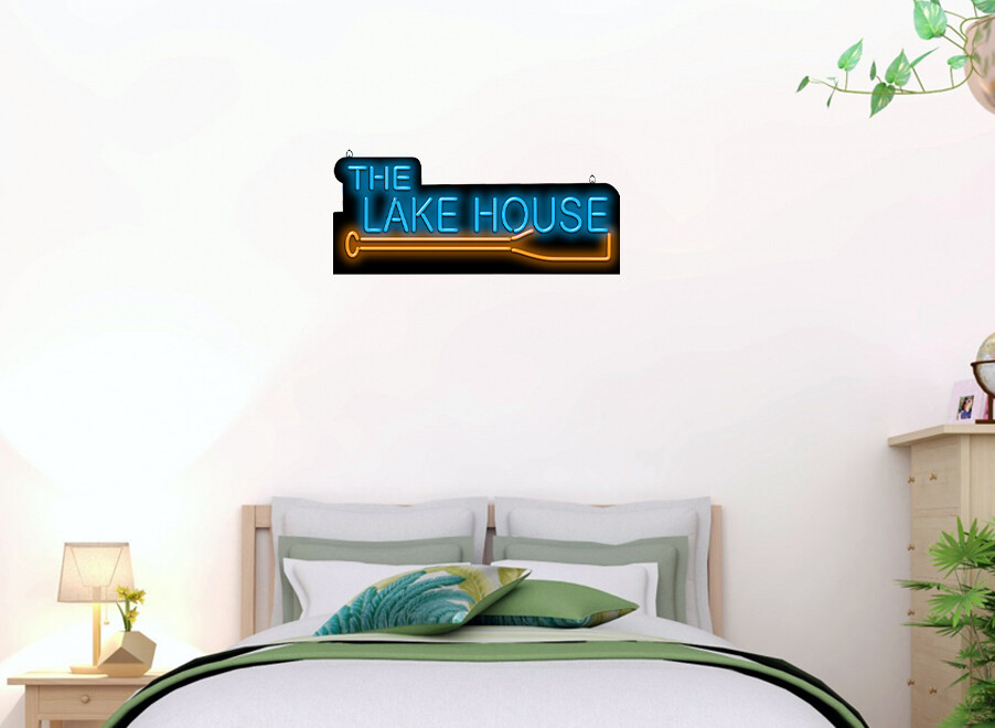 The Lake House Sign – REAL, Bright Neon – Large Size Easy Window or Wall Install