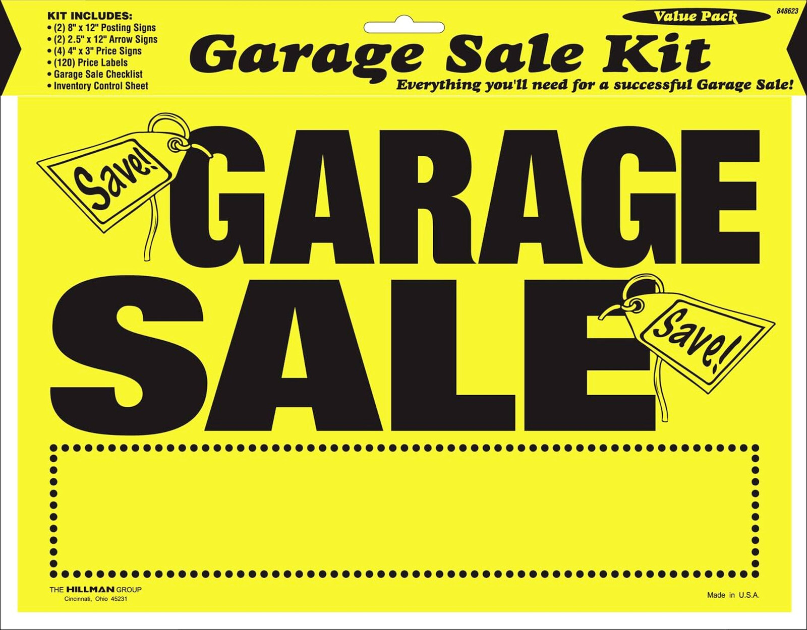 Garage Yard Sale SIGN KIT 8″x12 SignS arrows Price Label Stickers HILLMAN 848623