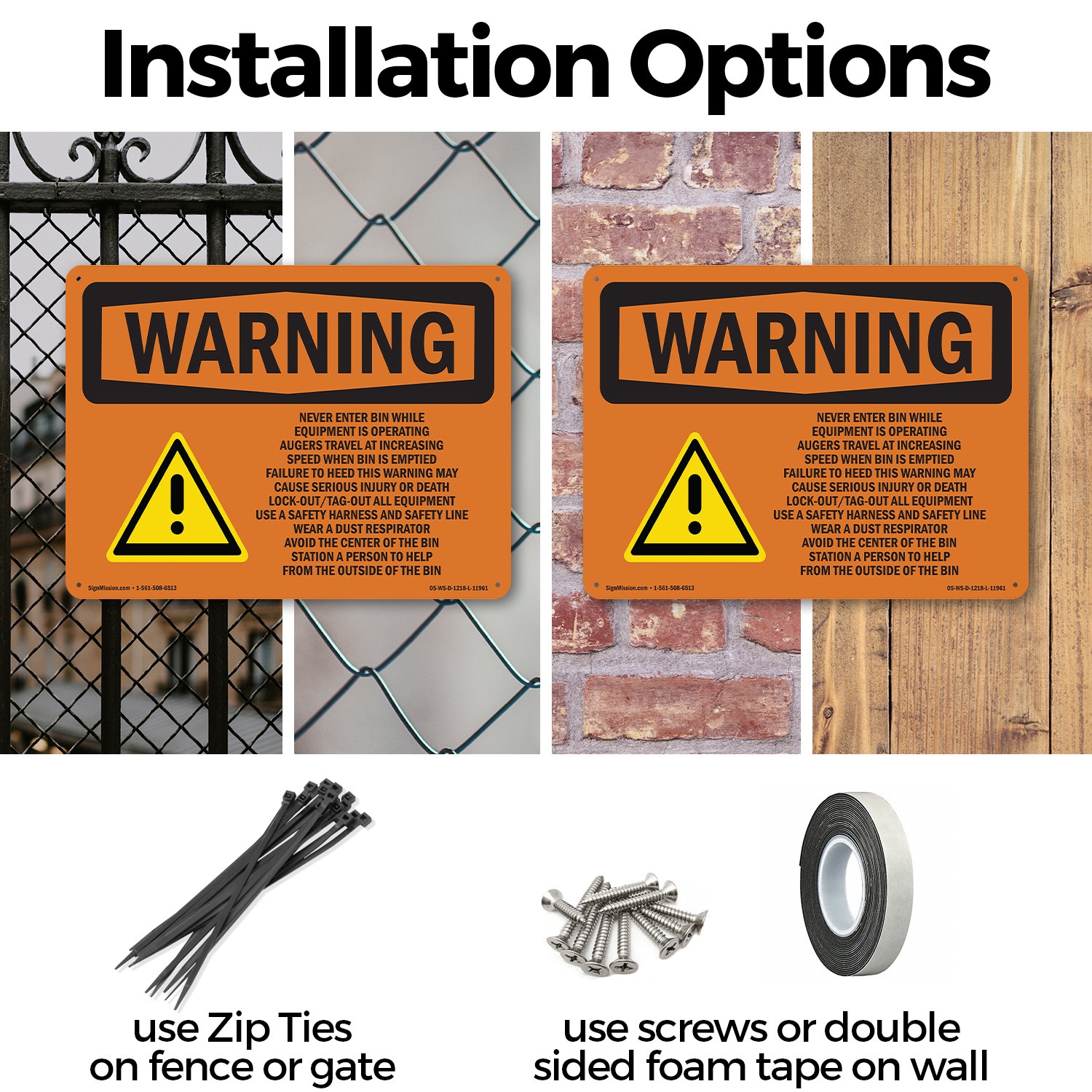 Grain Bin Silo Safety OSHA WARNING Sign Metal, Plastic, Or Decal – 5 or 10 Pack
