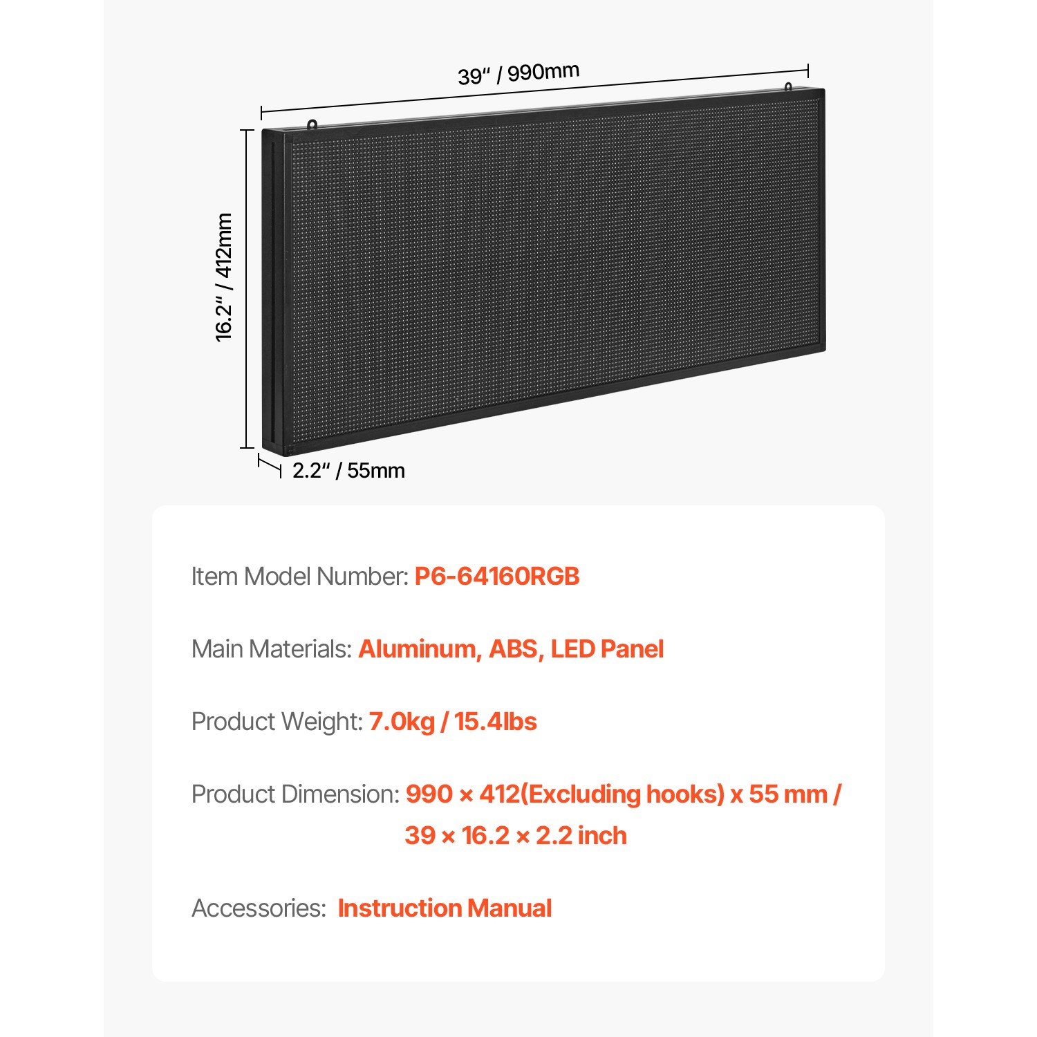 VEVOR 40×16″ LED Sign Scrolling Message Display Board P6 Full Color Programmable