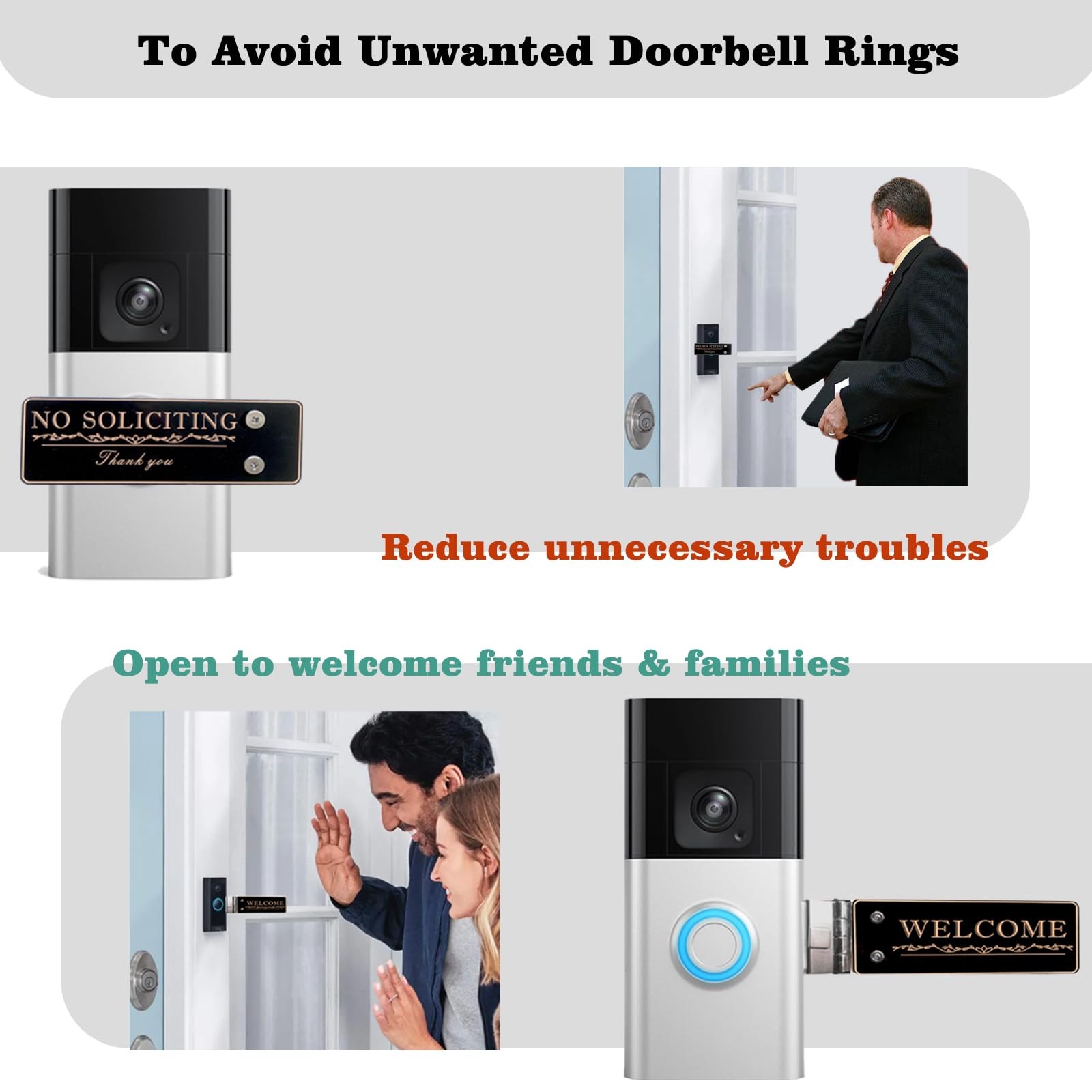 Doorbell Cover No Soliciting Sign for House, GoldU, Right