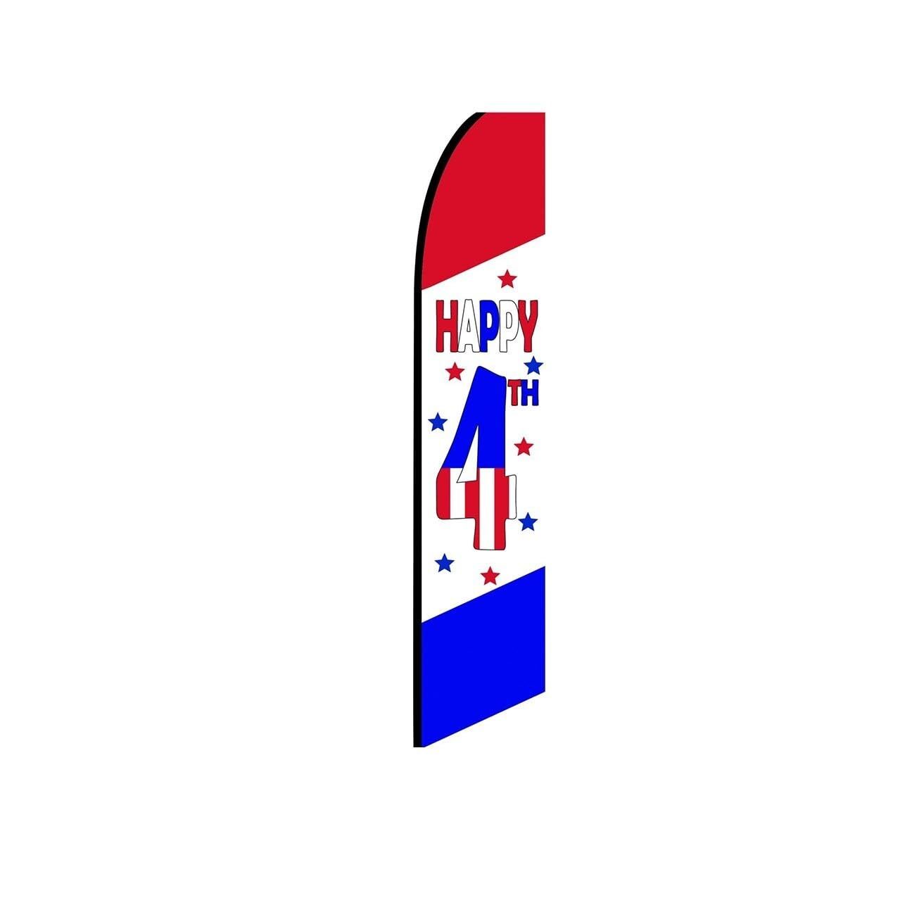 Happy 4th Patriotic Swooper Flutter Feather Flag | 3ft W x 11.5ft Tall