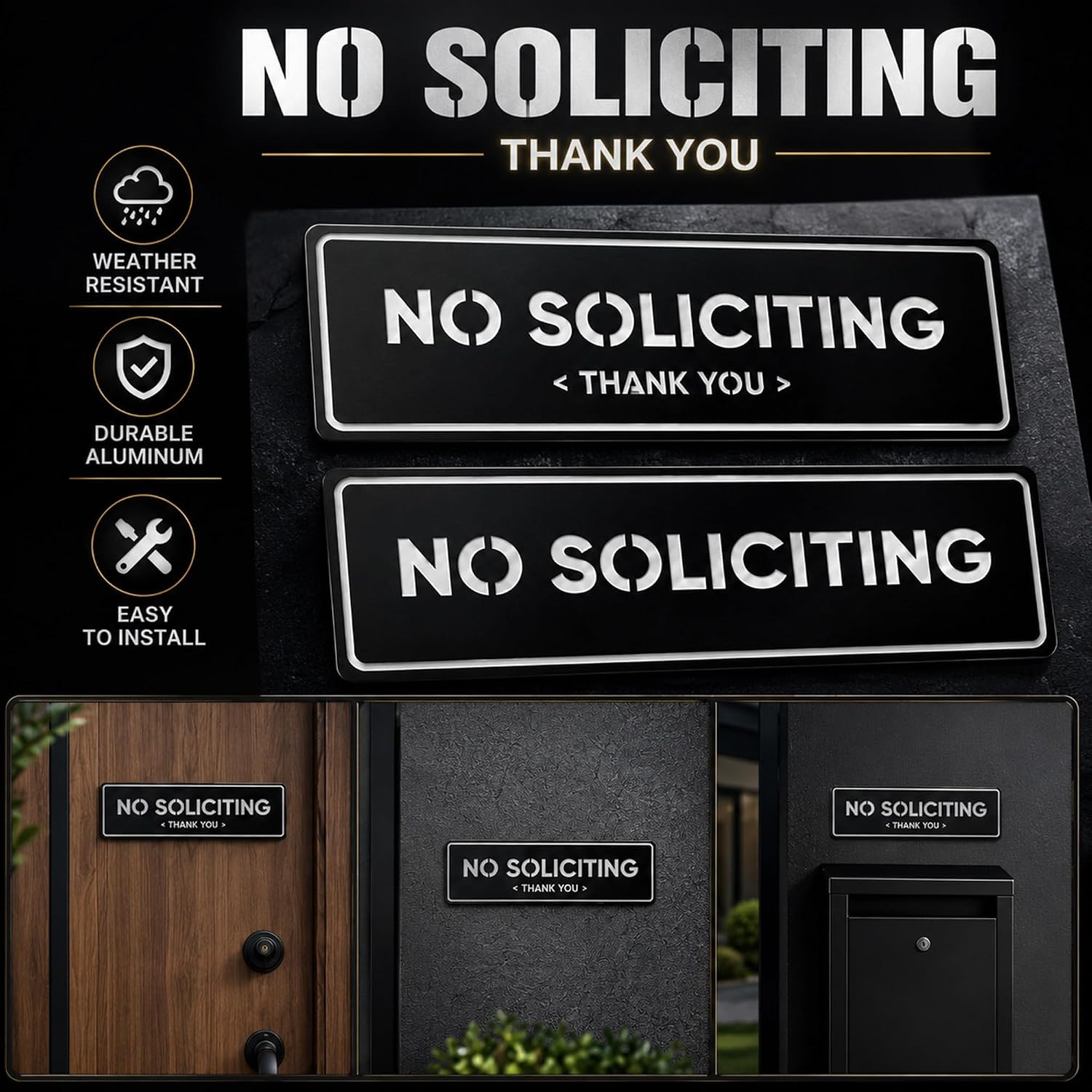 2-Pack No Soliciting Sign, Premium 304 Stainless Steel, 8.25X2.4″,Large | High-C