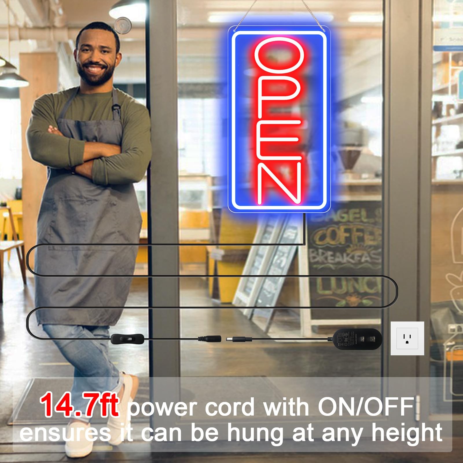 16.5″ X 9″ Led Neon Open Signs 16.5×9 inch with AC Adapter, Blue/Red-Vertical