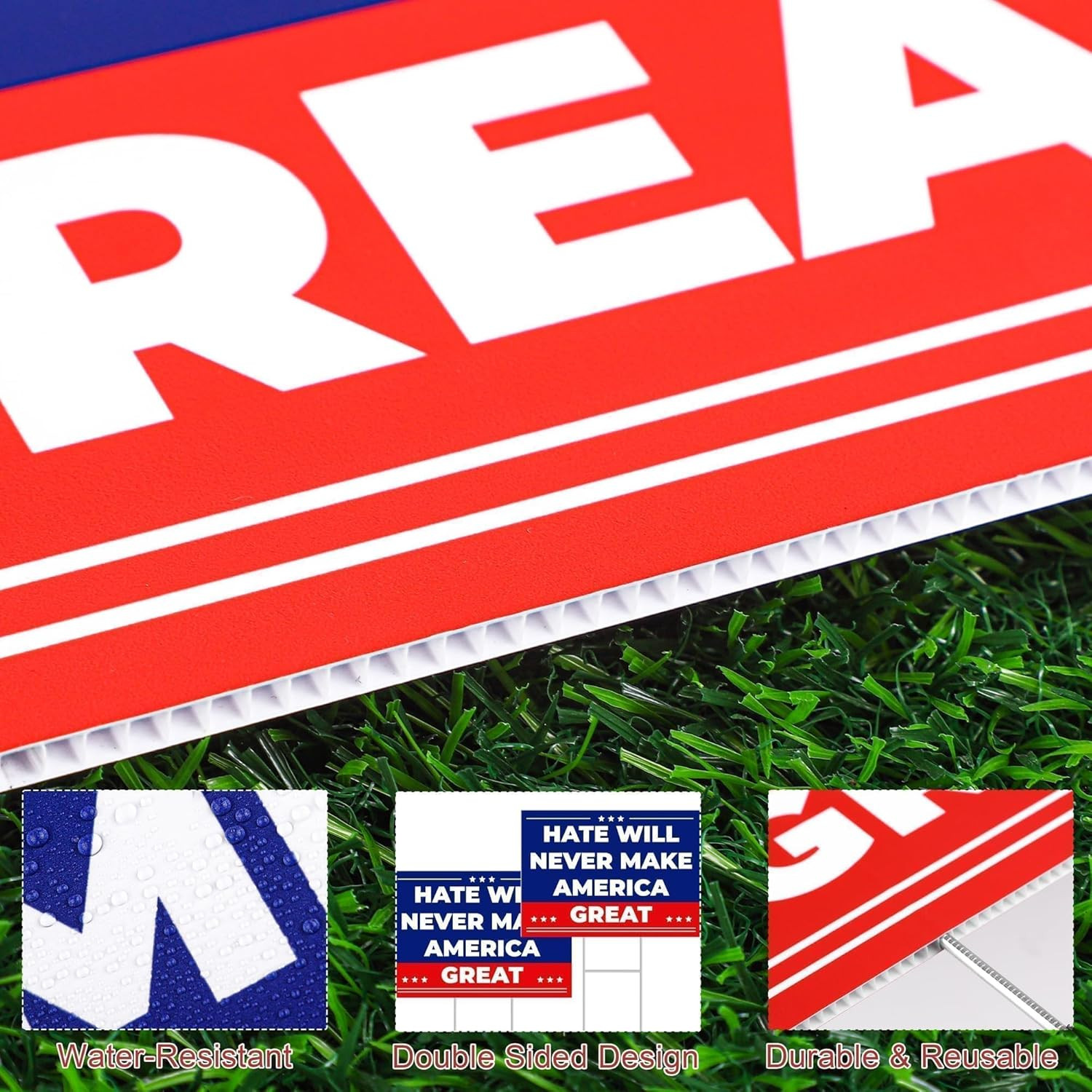 Anti Trump MAGA Yard Sign 17 X 12 Inch Hate Will Never Make America Great Sign w