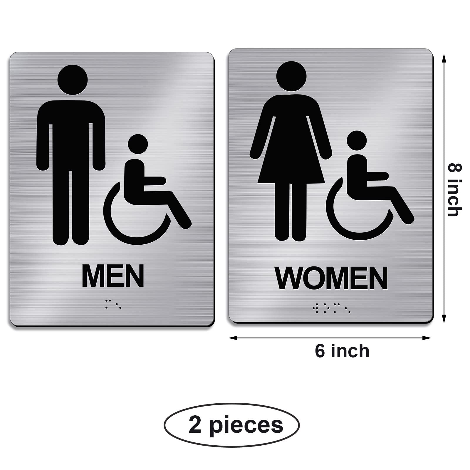 2 Pack ADA Restroom Signs Men Women Braille Bathroom Business 8×6