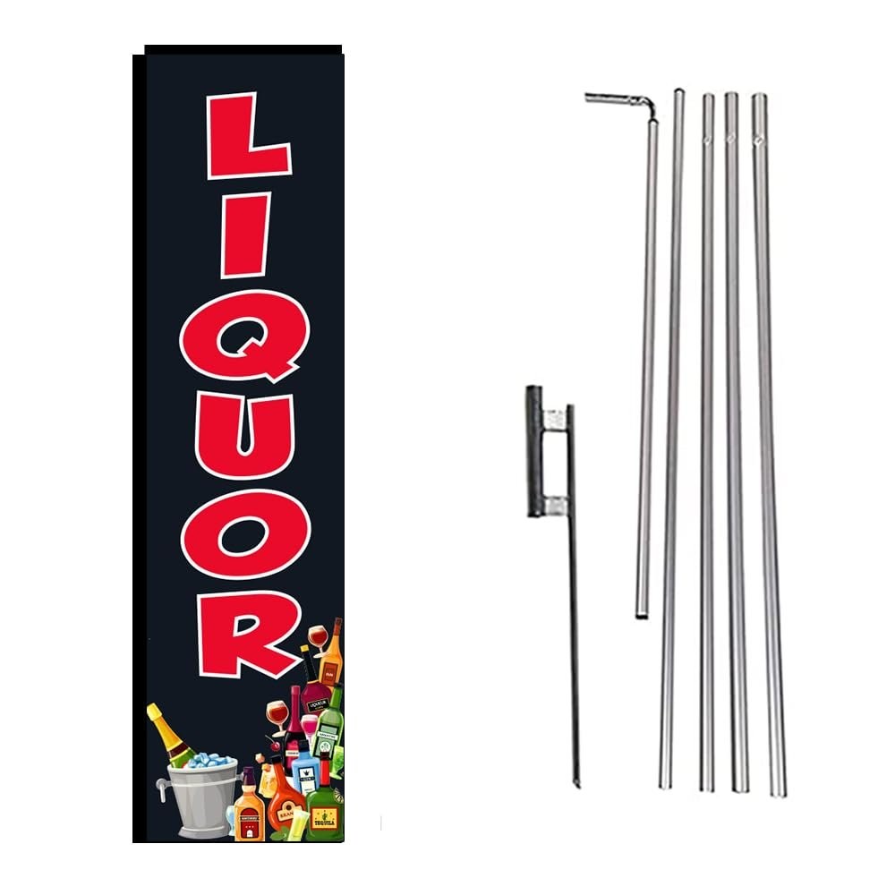 Liquor Rectangle Flag – 15′ FT Pole Kit & Ground Stake for Outdoor Swooper…