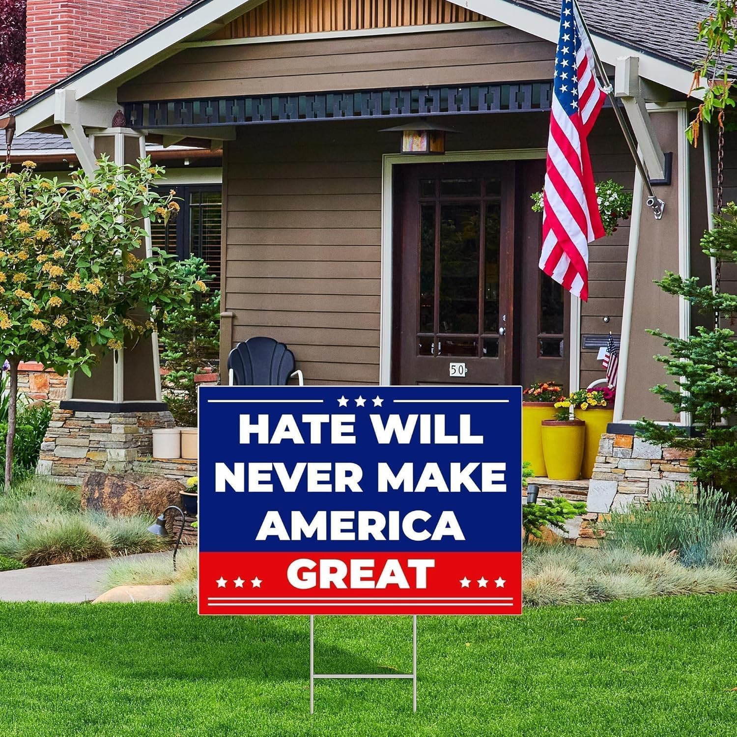Anti Trump MAGA Yard Sign 17 X 12 Inch Hate Will Never Make America Great Sign w