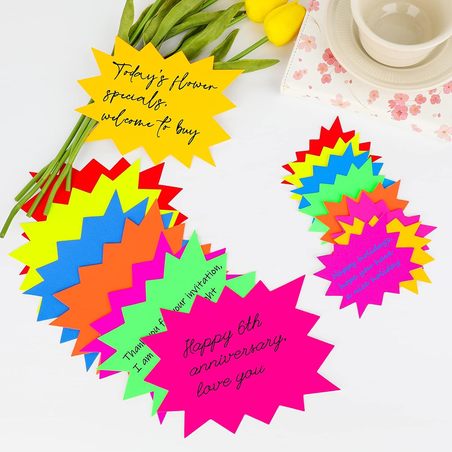 YWFAFO 160Pcs Neno Sign, Fluorescent Label, Starburst Signs,Retail Signs,Sale Si