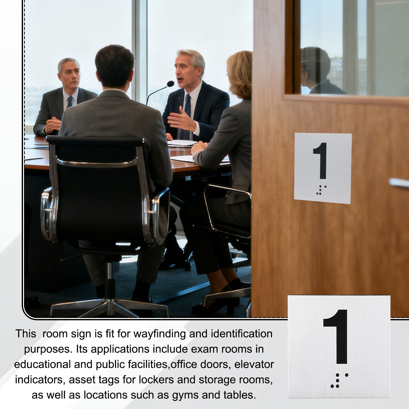 Exam Room Number Sign, 8″ x 8″ Number 4 Sign with Braille, White on Black