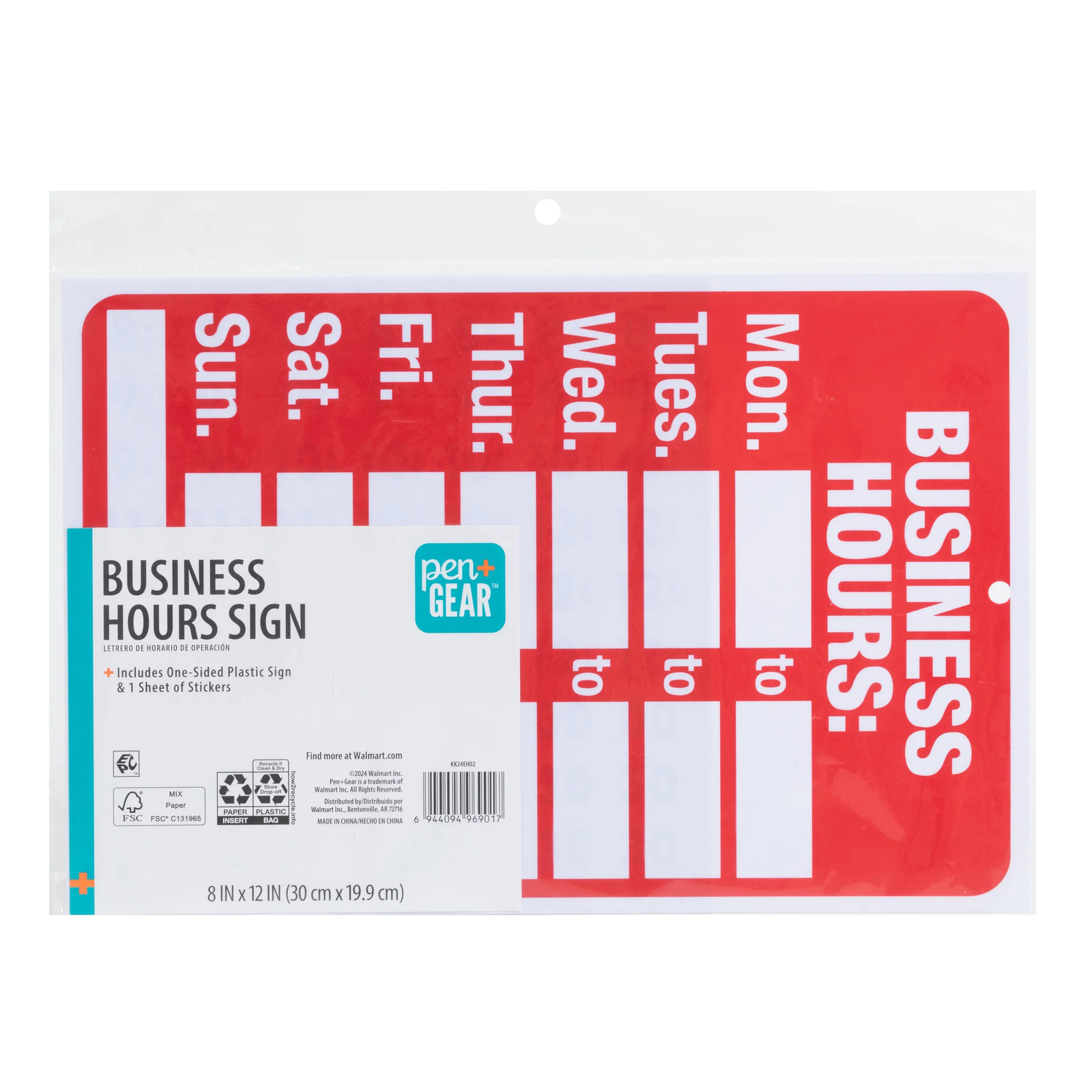 Pen+Gear Business Sign with Numbers, 8×12 Inches, Red/White