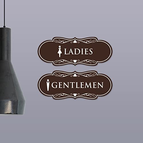 Elegant Restroom Signs Set of 2 – Black Gold Designer Figurines for Ladies & Gen