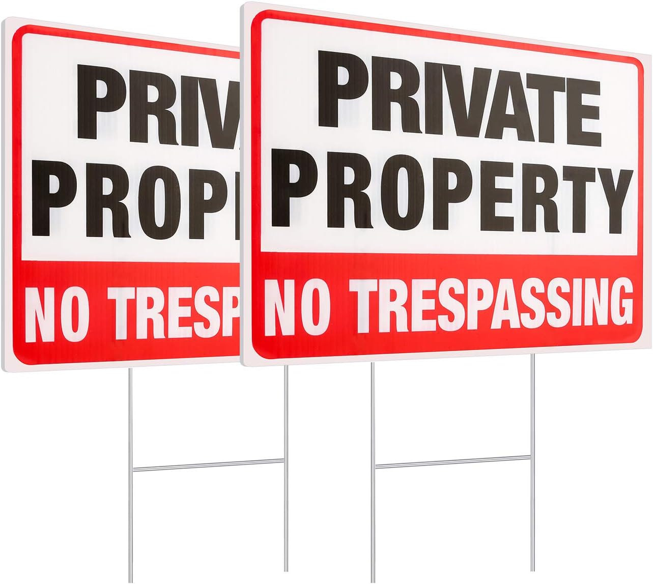 MUXYH 2 Pack Private Property No Trespassing Signs with Metal Wire H-Stakes, 12′