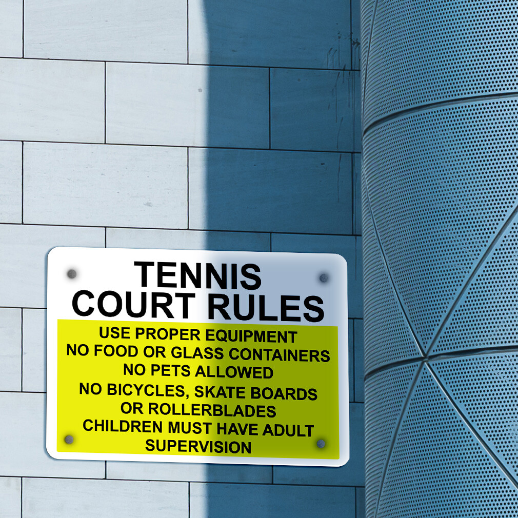 Horizontal Metal Sign Tennis Court Rules Use Proper Equipment No Food Glass