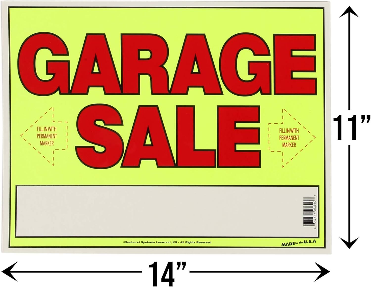 3030 Garage Sale Sign Kit Includes: 3) Large Signs, 3) 11 x 14 Signs, 1,200 Y…