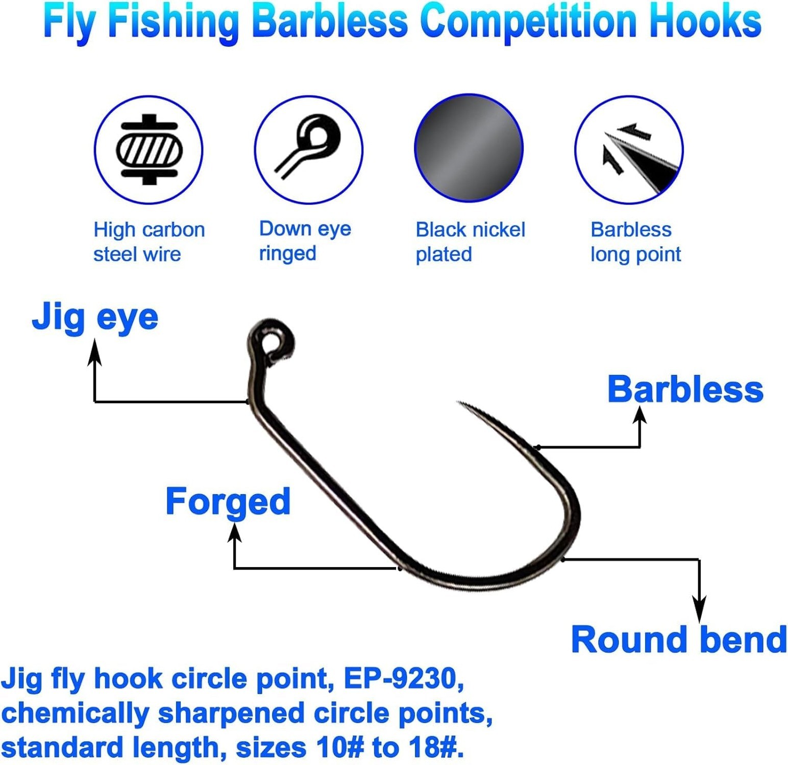 Eupheng 100pcs Barbless Fly Fishing Hooks Catch & Release Dry Nymph Shrimp Pu…