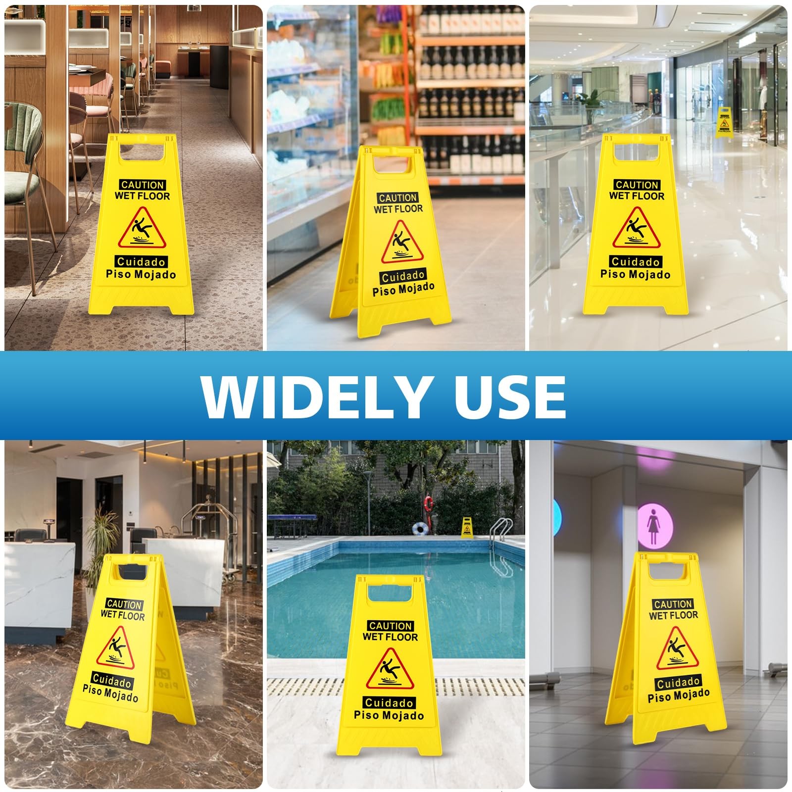 WOUSEDO 2-Pack Caution Wet Floor Sign,17.5″ Height,Bright Yellow Double-Sided…