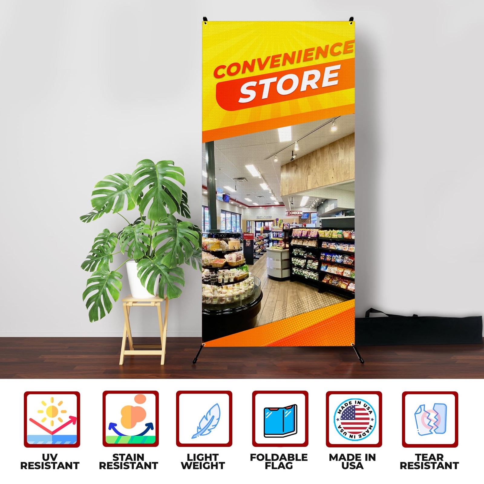 Store Sign Adjustable X Banner Stand | UV-Water Resitant X Frame Stand w/ Cover