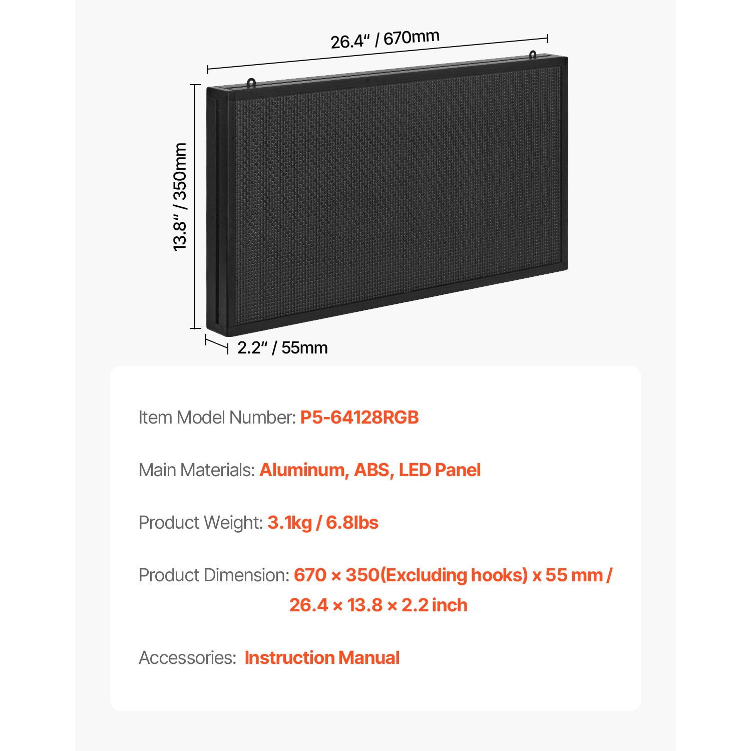 27×14 in Programmable LED Sign Scrolling Digital Display Board P5 Full-color