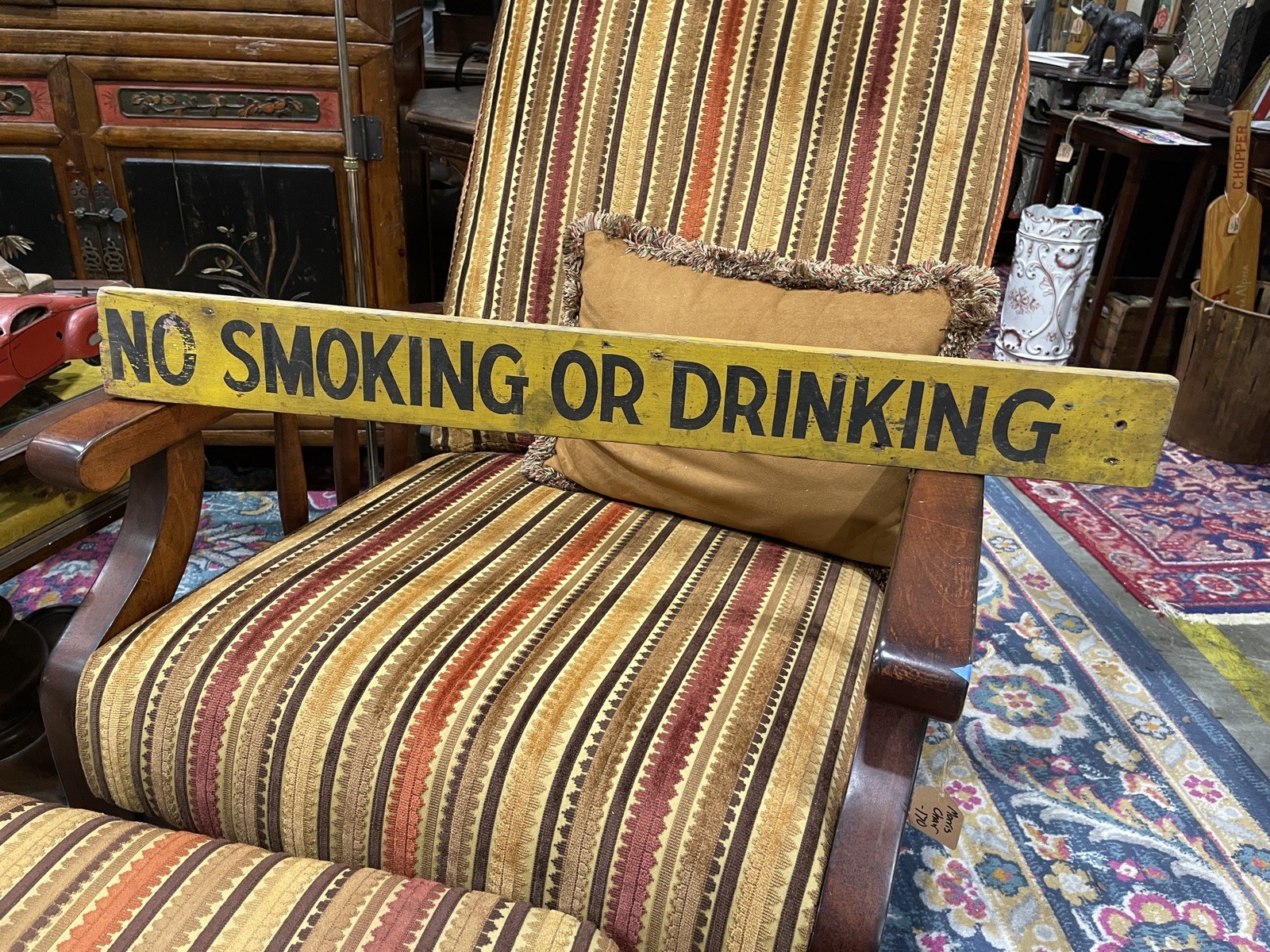 Vintage Wood No Smoking Or Drinking Sign With Stenciled Letters