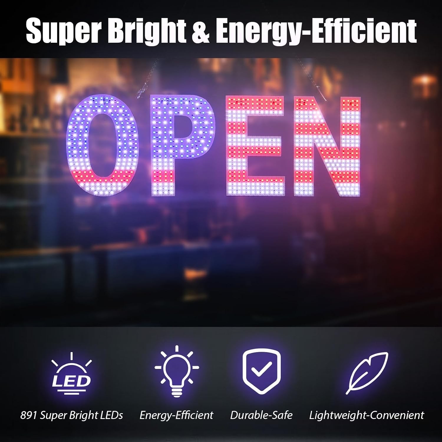 LED Open Signs for Business,Thirdpolite 30×10 inch Large Dimmable Bright Light U