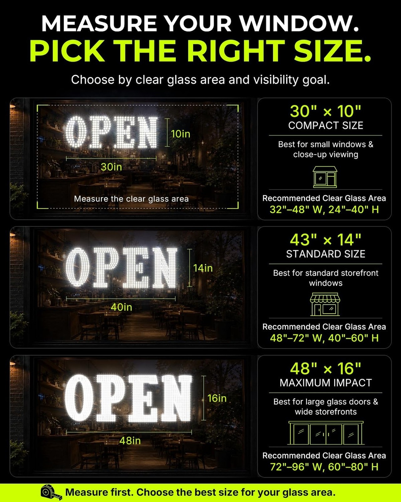 30″x10″ Large LED Open Signs for Business Super Bright Unique Design White Op…