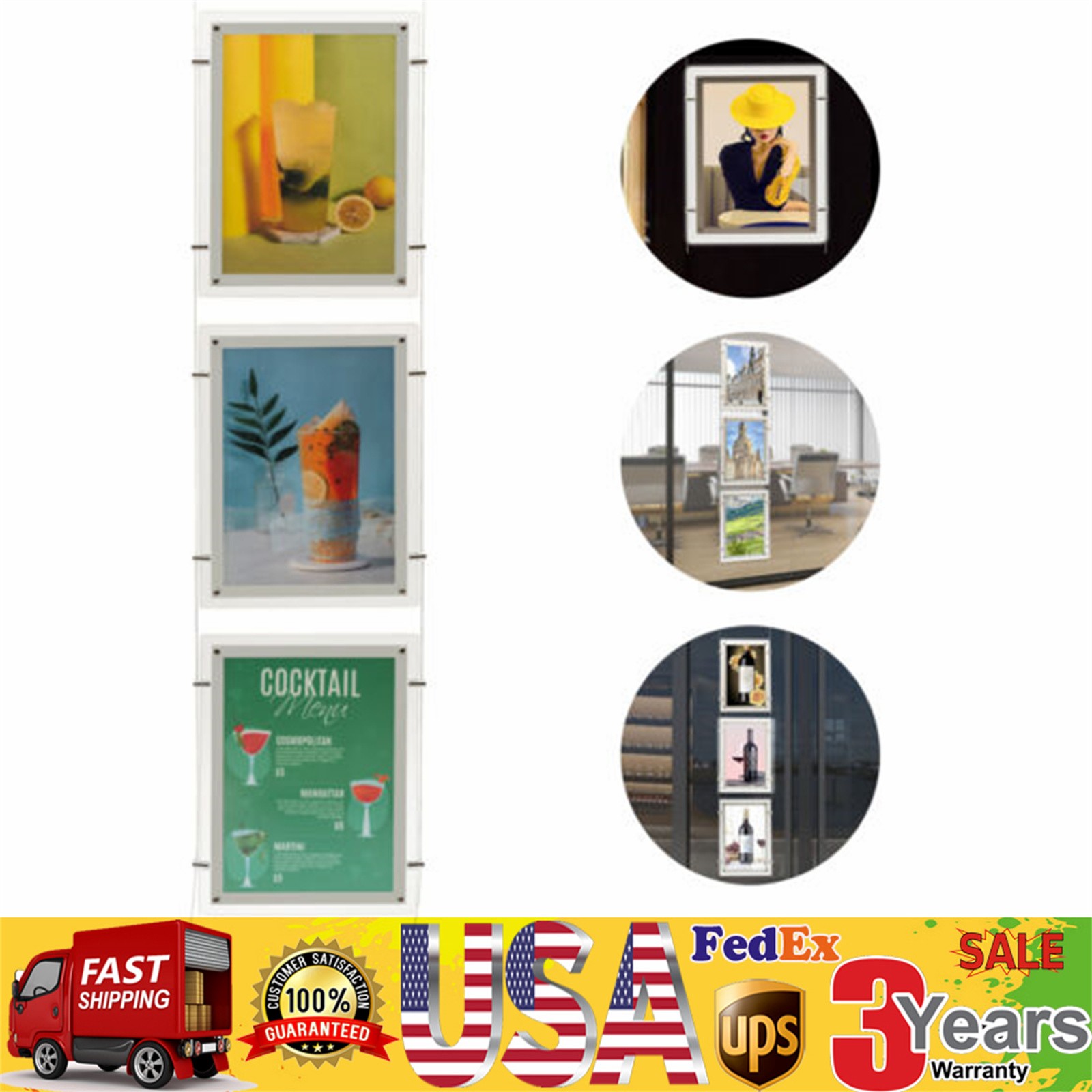 3x A3 Real Estate Window Hanging Led Backlit Picture Frame Display Sign Holder