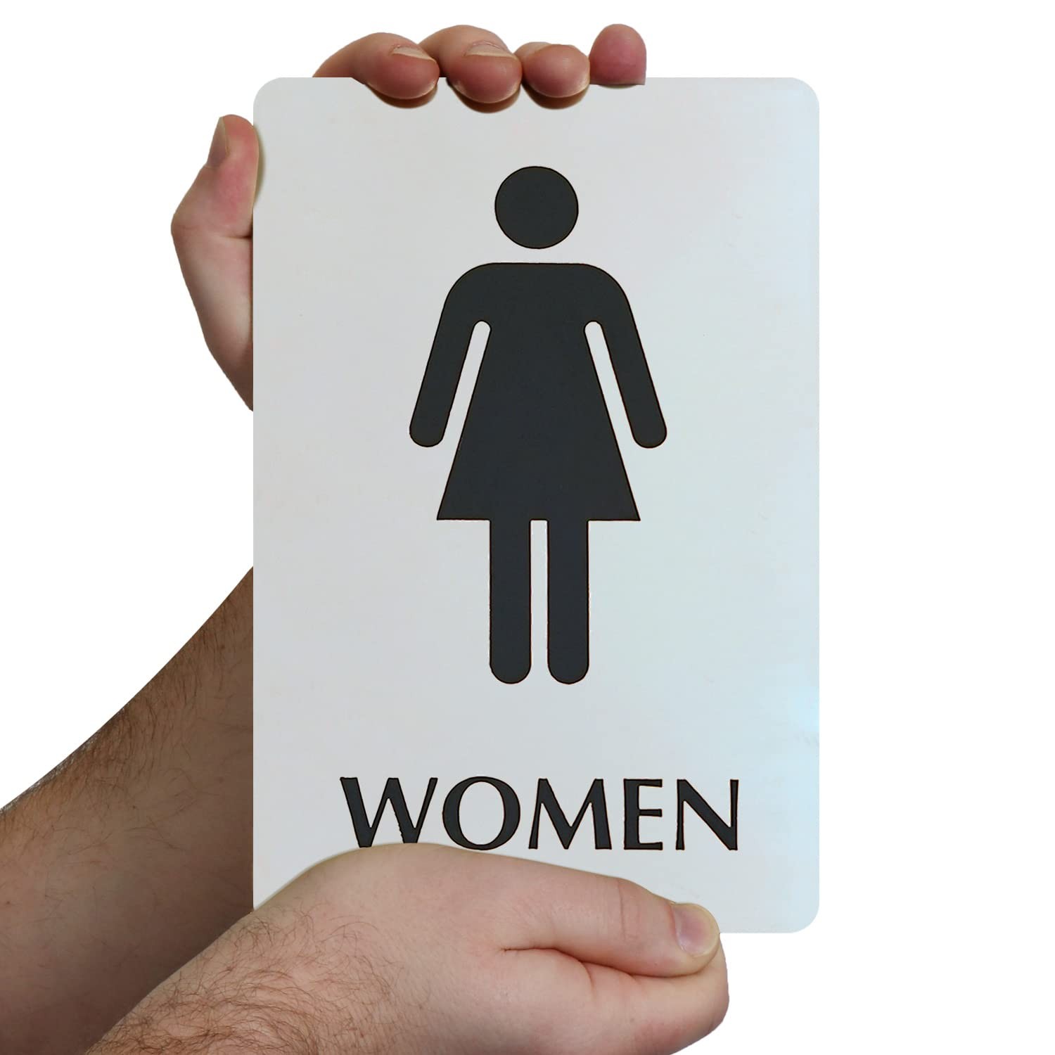 6×9 Inch Womens Restroom Sign Pictogram Stainless Steel Engraved Silver Black