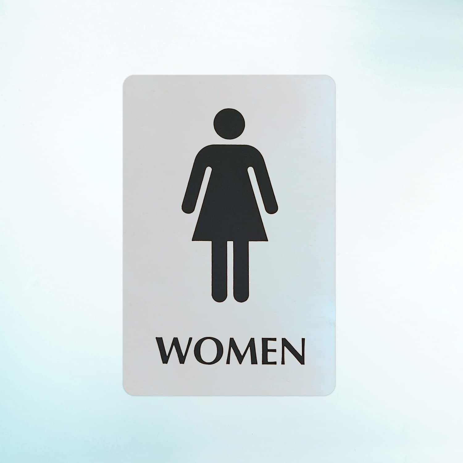 6×9 Inch Womens Restroom Sign Pictogram Stainless Steel Engraved Silver Black
