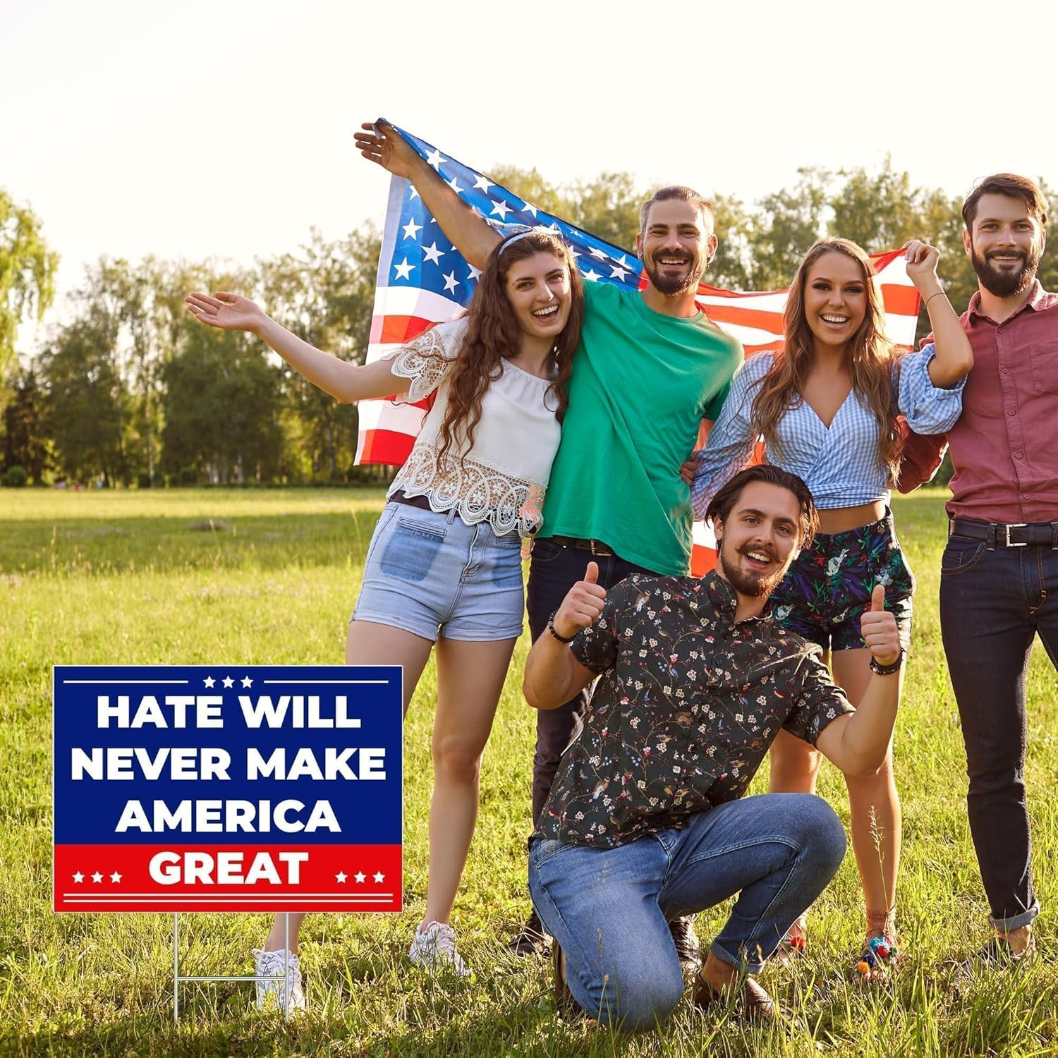 Anti Trump MAGA Yard Sign 17 X 12 Inch Hate Will Never Make America Great Sign w